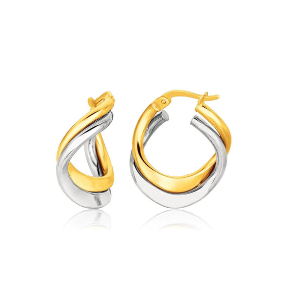 14k Two Tone Gold Earrings in Fancy Double Twist Style - Diamond Designs