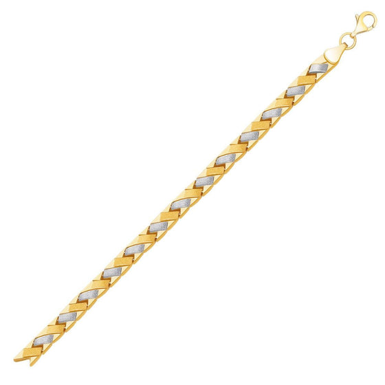 14k Two-Tone Gold Fancy Weave Bracelet with Contrasting Finish - Diamond Designs