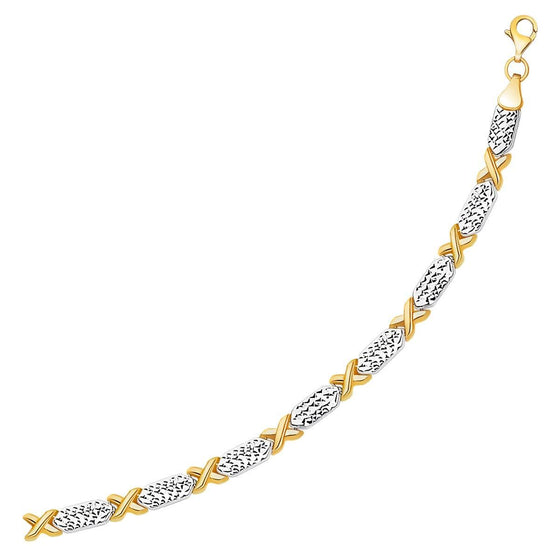 14k Two-Tone Gold Fancy X Line Bracelet - Diamond Designs
