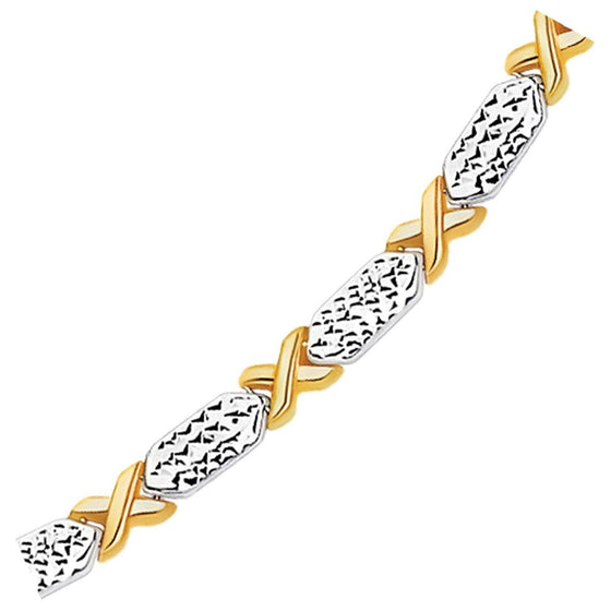 14k Two-Tone Gold Fancy X Line Bracelet - Diamond Designs