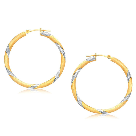 14k Two Tone Gold Polished Hoop Earrings (30 mm) - Diamond Designs