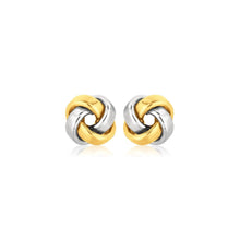 14k Two Tone Gold Square Love Knot Stud Earrings - Diamond Designs