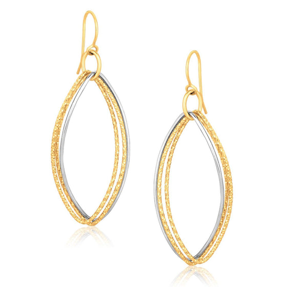 14k Two Tone Gold Textured Triple Oval Shape Drop Earrings - Diamond Designs