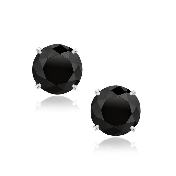 14k White Gold 8.0mm Round Black CZ Stud Earrings - Diamond Designs