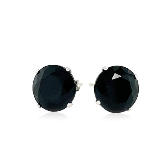 14k White Gold 8.0mm Round Black CZ Stud Earrings - Diamond Designs