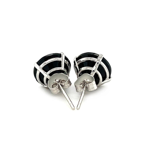 14k White Gold 8.0mm Round Black CZ Stud Earrings - Diamond Designs