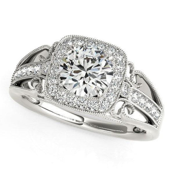 14k White Gold Baroque Shank Style Cut Diamond Engagement Ring (1 1/4 cttw) - Diamond Designs