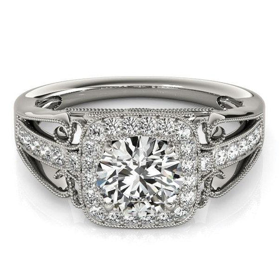14k White Gold Baroque Shank Style Cut Diamond Engagement Ring (1 1/4 cttw) - Diamond Designs