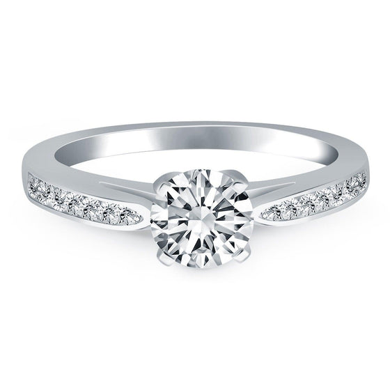14k White Gold Cathedral Engagement Ring with Pave Diamonds - Diamond Designs