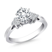 14k White Gold Cathedral Engagement Ring with Side Diamond Clusters - Diamond Designs