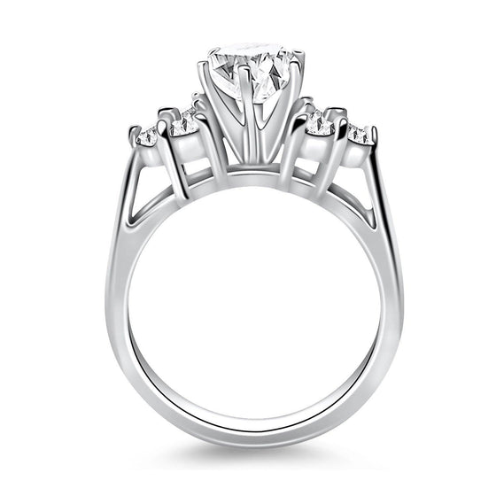 14k White Gold Cathedral Engagement Ring with Side Diamond Clusters - Diamond Designs