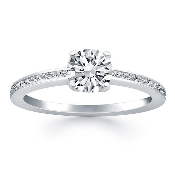 14k White Gold Classic Pave Diamond Band Engagement Ring - Diamond Designs