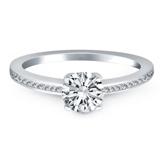 14k White Gold Classic Pave Diamond Band Engagement Ring - Diamond Designs