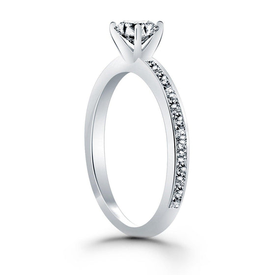 14k White Gold Classic Pave Diamond Band Engagement Ring - Diamond Designs