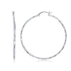 14k White Gold Diamond Cut Hoop Earrings (1 3/4 inch Diameter) - Diamond Designs