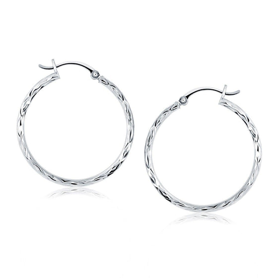 14k White Gold Diamond Cut Hoop Earrings - Diamond Designs