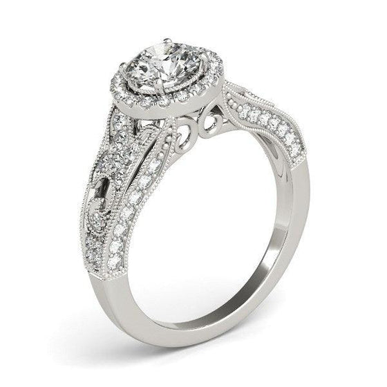 14k White Gold Diamond Engagement Ring with Baroque Shank Design (1 1/8 cttw) - Diamond Designs