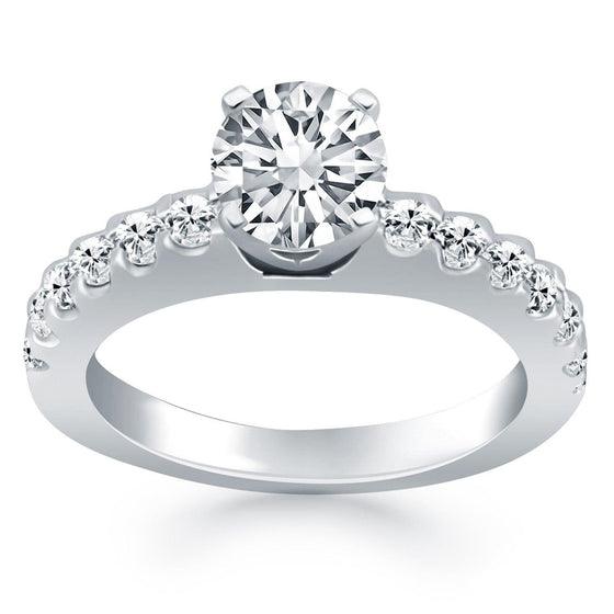 14k White Gold Diamond Micro Prong Cathedral Engagement Ring - Diamond Designs