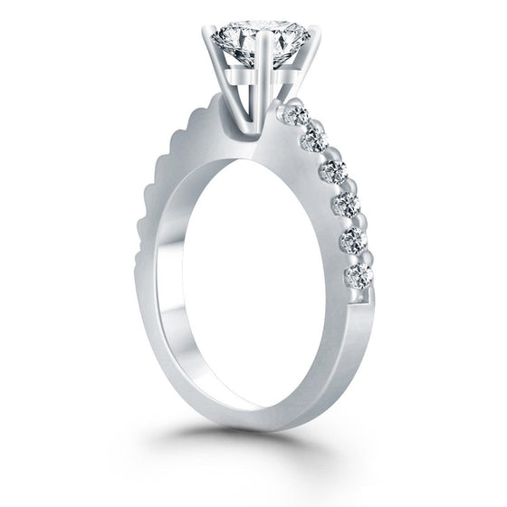 14k White Gold Diamond Micro Prong Cathedral Engagement Ring - Diamond Designs