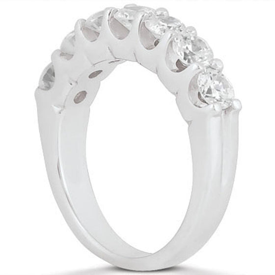 14k White Gold Diamond Scalloped Shared U Prong Setting Wedding Ring Band - Diamond Designs
