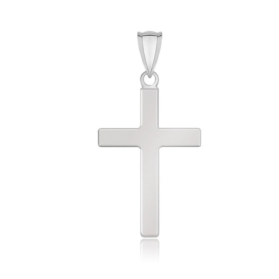 14k White Gold Flat Design Cross Pendant - Diamond Designs