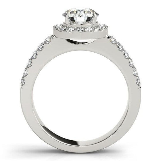 14k White Gold Halo Diamond Engagement Ring With Double Row Band (1 3/8 cttw) - Diamond Designs