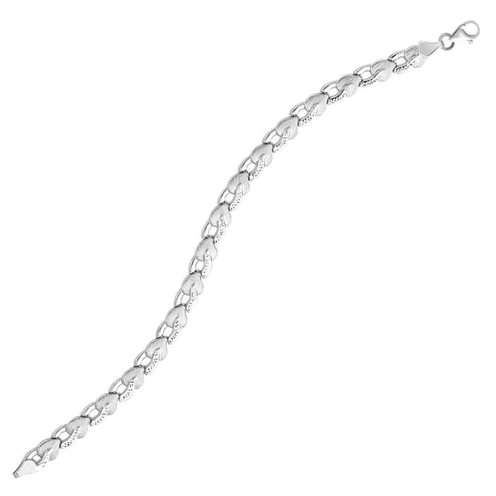 14k White Gold Heart Shape Textured Bracelet - Diamond Designs