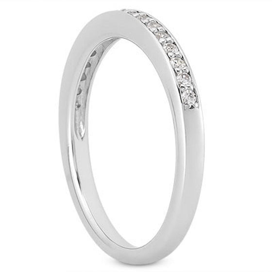 14k White Gold Micro-pave Flat Sided Diamond Wedding Ring Band - Diamond Designs