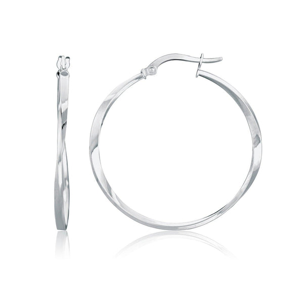 14k White Gold Mobius Twisted Hoop Earrings - Diamond Designs