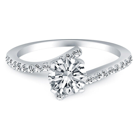 14k White Gold Open Shank Bypass Diamond Engagement Ring - Diamond Designs