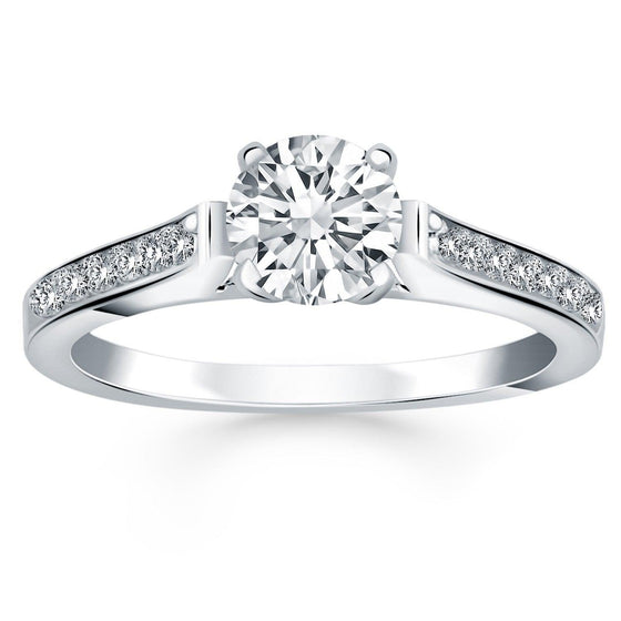 14k White Gold Pave Diamond Cathedral Engagement Ring - Diamond Designs
