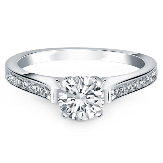 14k White Gold Pave Diamond Cathedral Engagement Ring - Diamond Designs