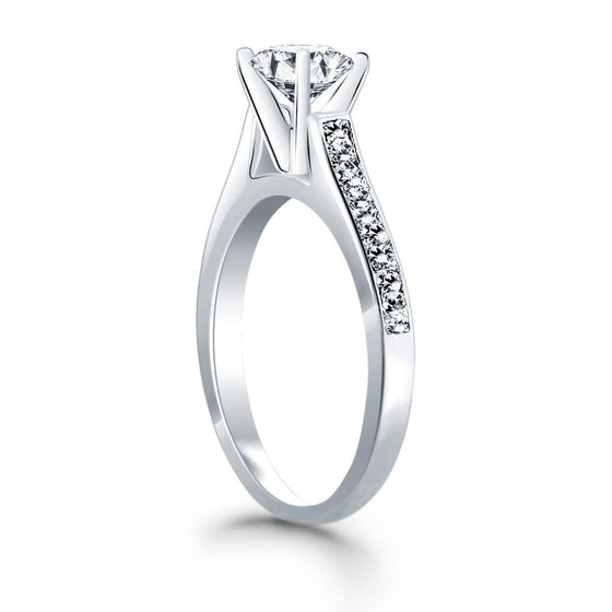 14k White Gold Pave Diamond Cathedral Engagement Ring - Diamond Designs