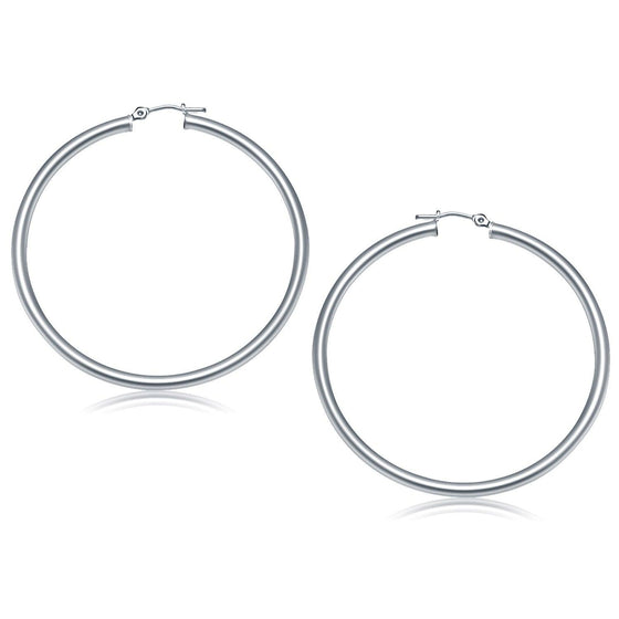 14k White Gold Polished Hoop Earrings (50 mm) - Diamond Designs