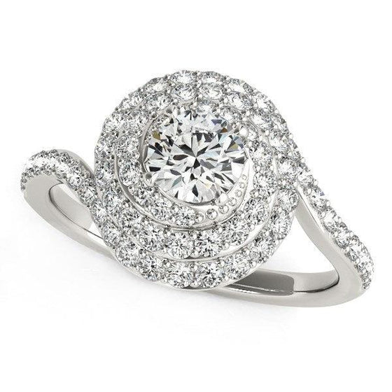 14k White Gold Round Diamond Spiral Design Engagement Ring (1 1/8 cttw) - Diamond Designs