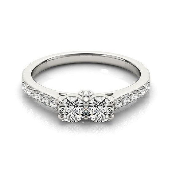 14k White Gold Round Two Stone Diamond Ring (3/4 cttw) - Diamond Designs