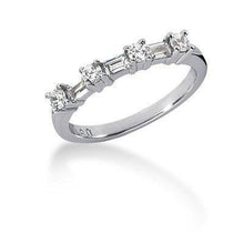  14k White Gold Seven Diamond Wedding Ring Band with Round and Baguette Diamonds - Diamond Designs