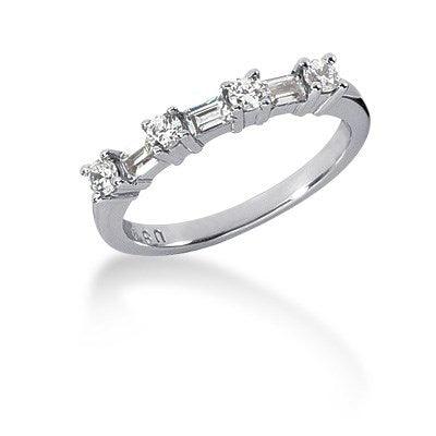 14k White Gold Seven Diamond Wedding Ring Band with Round and Baguette Diamonds - Diamond Designs