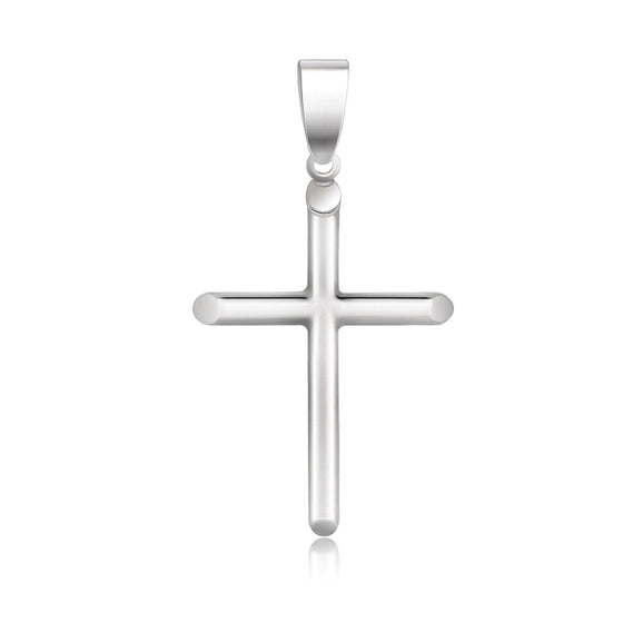 14k White Gold Slim Cross with Tapered Ends Pendant - Diamond Designs