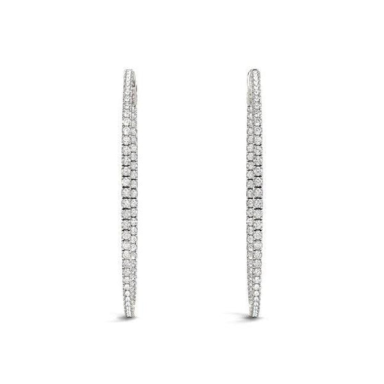 14k White Gold Slim Two Sided Diamond Hoop Earrings (1 1/2 cttw) - Diamond Designs