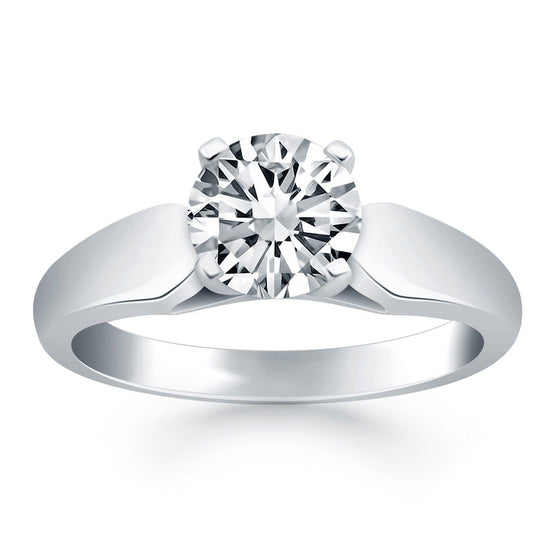 14k White Gold Tapered Cathedral Solitaire Engagement Ring - Diamond Designs