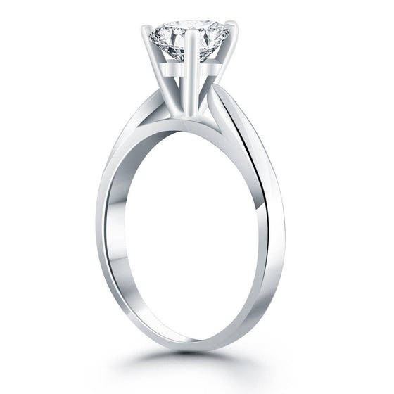 14k White Gold Tapered Cathedral Solitaire Engagement Ring - Diamond Designs