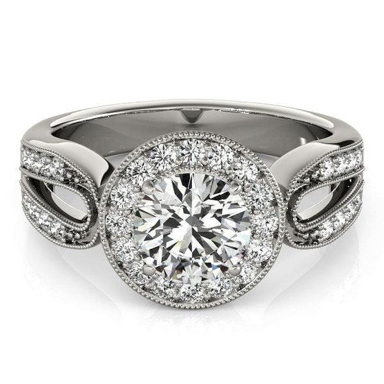 14k White Gold Teardrop Split Band Diamond Engagement Ring (1 1/3 cttw) - Diamond Designs