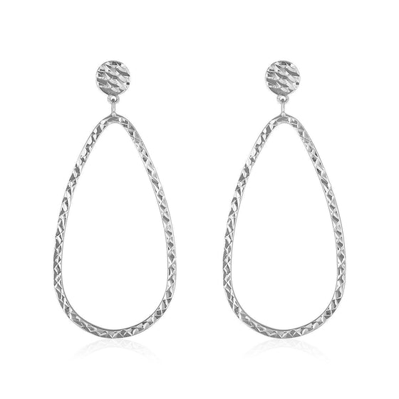 14k White Gold Textured Teardrop Motif Post Earrings - Diamond Designs