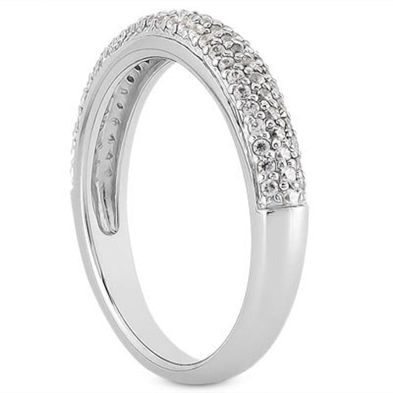 14k White Gold Triple Multi-Row Micro- Pave Diamond Wedding Ring Band - Diamond Designs