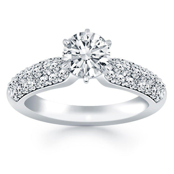 14k White Gold Triple Row Pave Diamond Engagement Ring - Diamond Designs
