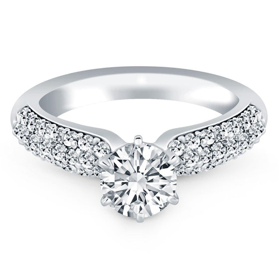 14k White Gold Triple Row Pave Diamond Engagement Ring - Diamond Designs