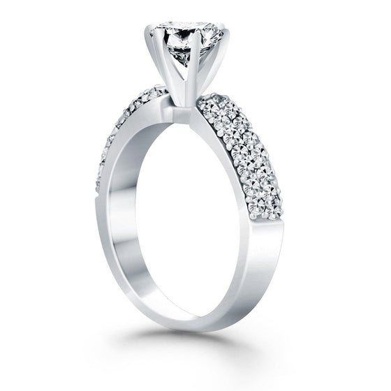 14k White Gold Triple Row Pave Diamond Engagement Ring - Diamond Designs