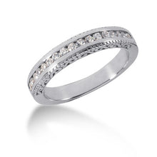  14k White Gold Vintage Style Engraved Diamond Channel Set Wedding Ring Band - Diamond Designs