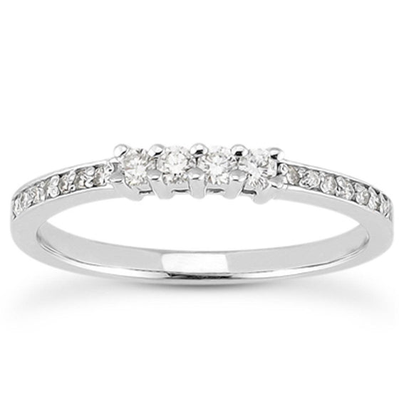 14k White Gold Wedding Band with Pave Set Diamonds and Prong Set Diamonds - Diamond Designs
